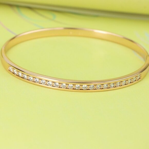 Elegant Rose Gold Bangle with CZ Stones in Sleek Minimal Design, XPBL0415 - Picture 6 of 11